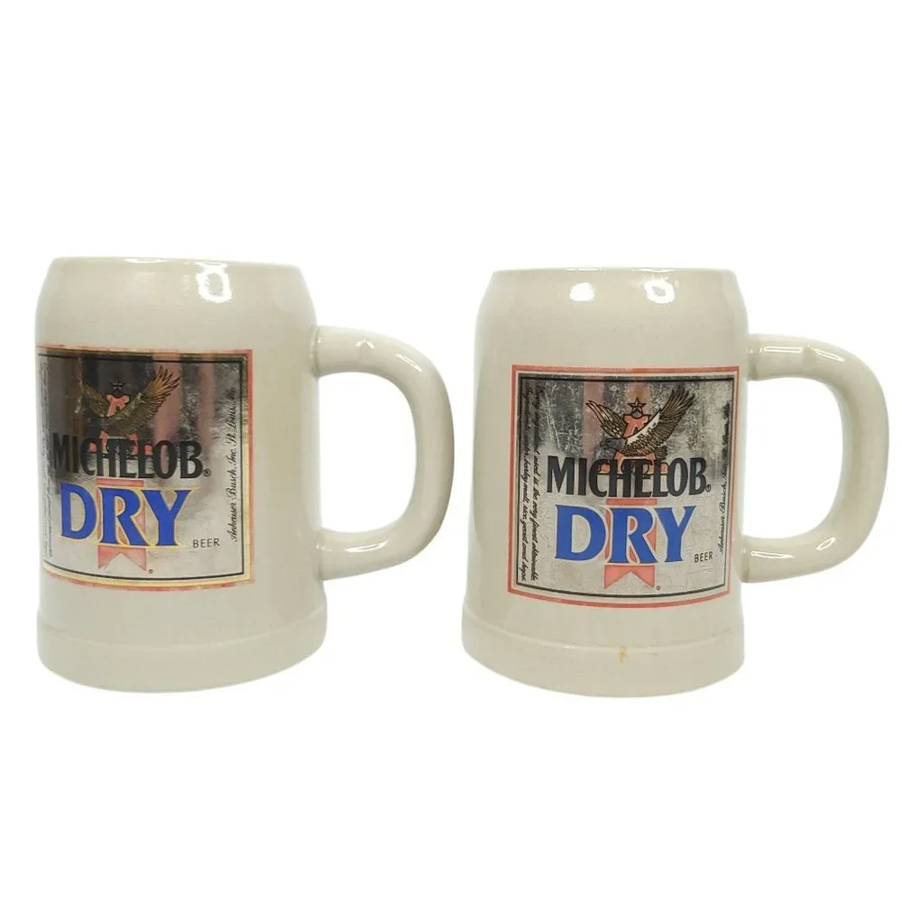 Michelob Dry Beer Mug Stein Glazed Ceramic Gray Lot Of 2 West Germany